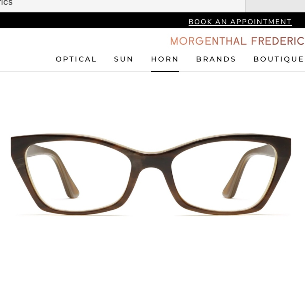 Morgenthal Fredericks Janie Horn Frames in Brown and Creme, worn a few times